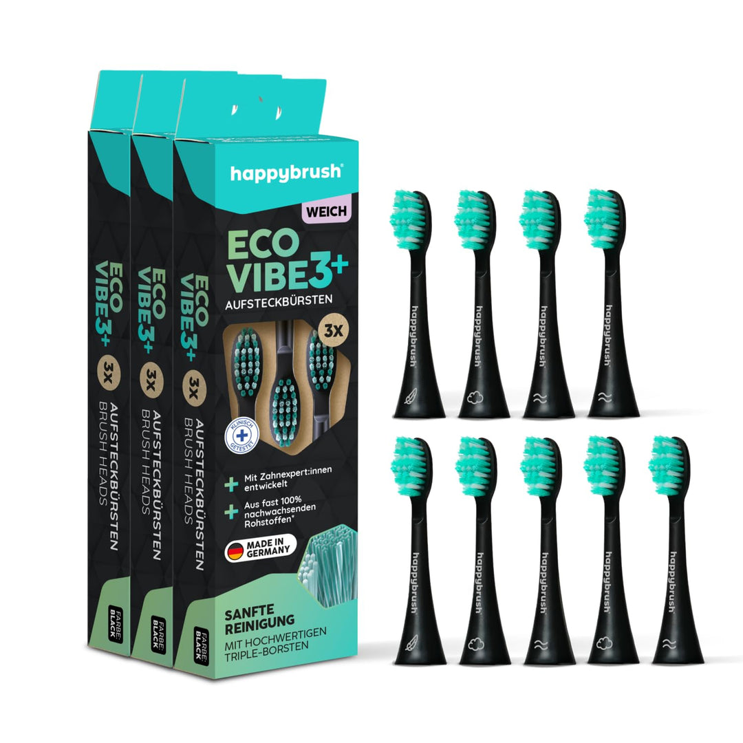 happybrush® Nachhaltige Aufsteckbürsten für elektrische Schall-Zahnbürste Eco VIBE 3 - Schwarz/Mint