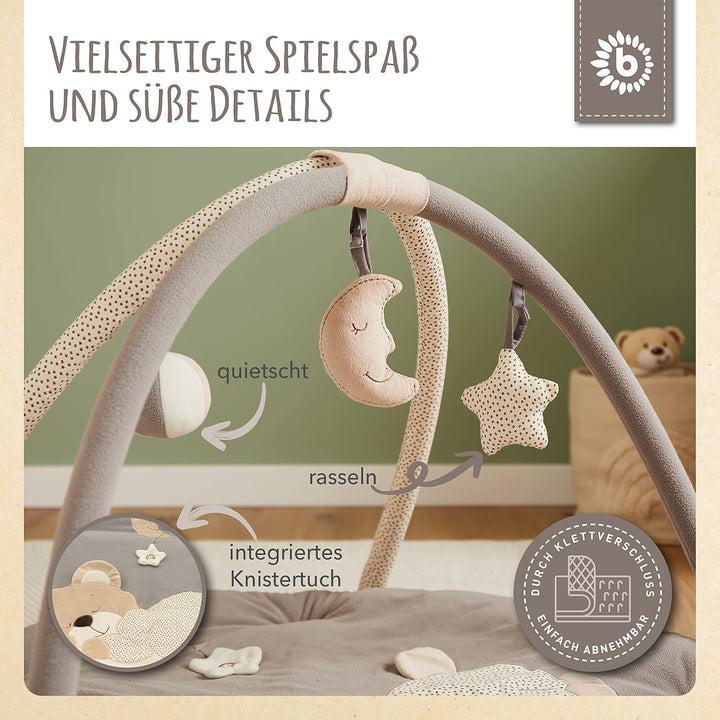 Bieco Krabbeldecke mit Spielbogen für Babys, Schlafbär | ∅ ca. 90 cm | süsse Mobile Spieldecke Baby