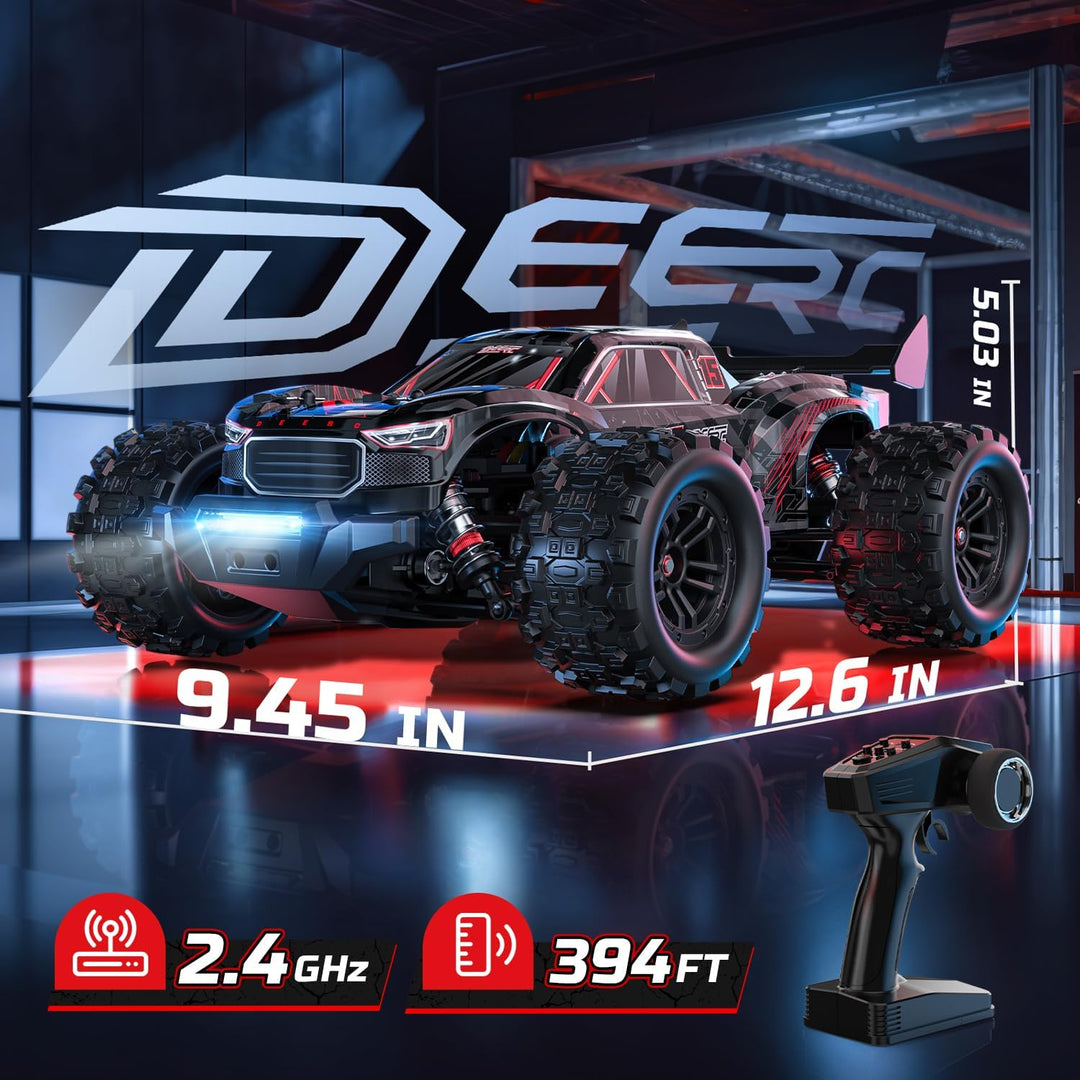 DEERC 1:14 Brushless RC Auto für Erwachsene, 46+ mph Off-Road, 2 * 3S Lipo, 4WD wasserdicht, 7 Licht