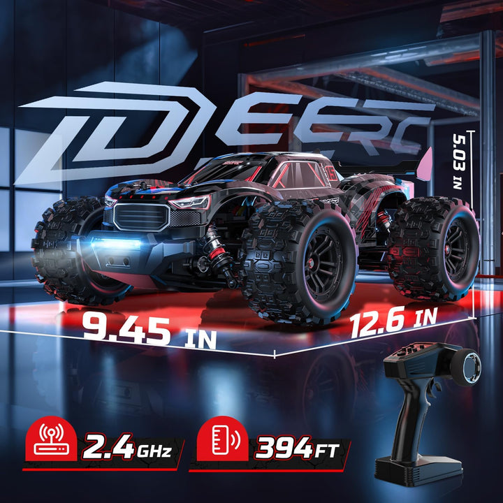 DEERC 1:14 Brushless RC Auto für Erwachsene, 46+ mph Off-Road, 2 * 3S Lipo, 4WD wasserdicht, 7 Licht