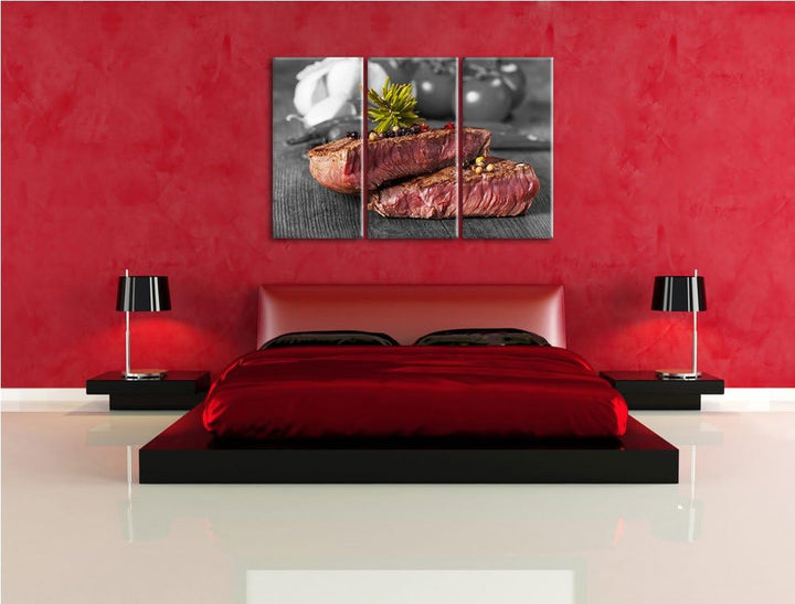 Leckeres Pfeffer Steak Medium schwarz/weiss 3-Teiler Leinwandbild 120x80 Bild auf Leinwand, XXL ries