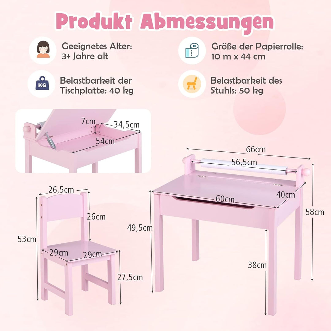 DREAMADE Schreibtisch Kinder mit Stuhl, Schülerschreibtisch aus Holz, Jugendschreibtisch, Kindertisc