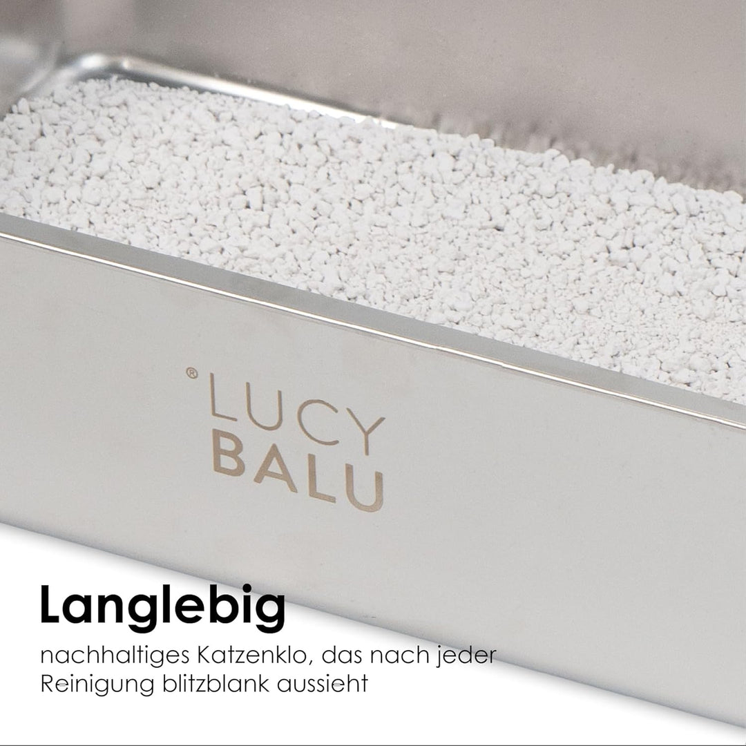 LucyBalu® STEELOO Katzenklo aus Edelstahl I XXL Katzentoilette ohne Deckel mit hop-in Oben-Einstieg