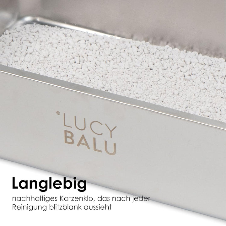 LucyBalu® STEELOO Katzenklo aus Edelstahl I XXL Katzentoilette ohne Deckel mit hop-in Oben-Einstieg