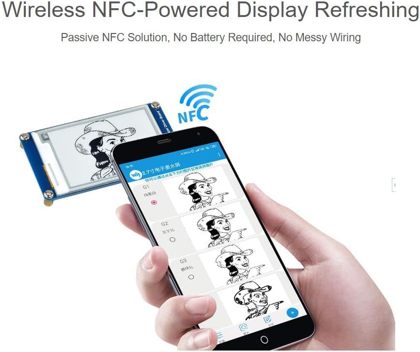 IBest 2.7inch Passive NFC-Powered e-Paper Module Black/White e-Ink Display, No Battery Required, Wir