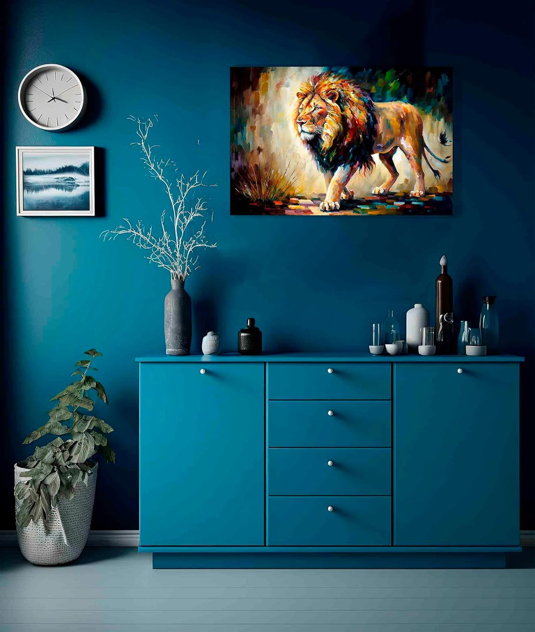 Artley Prints - Löwe Spaziergang Abstrakte Wandleinwand für Wohnzimmer, Schlafzimmer, Wildtiere, Bil