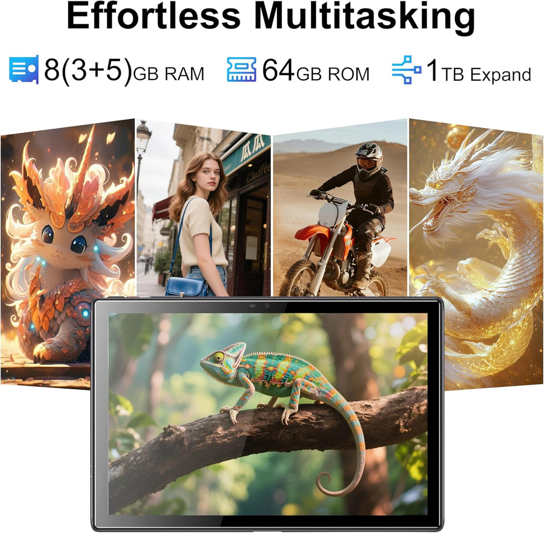 Tablet 10 Zoll Android Tablets 6 GB RAM + 64 GB ROM Quad-Core 5000 mAh 1280 x 800 HD-Touchscreen 5MP