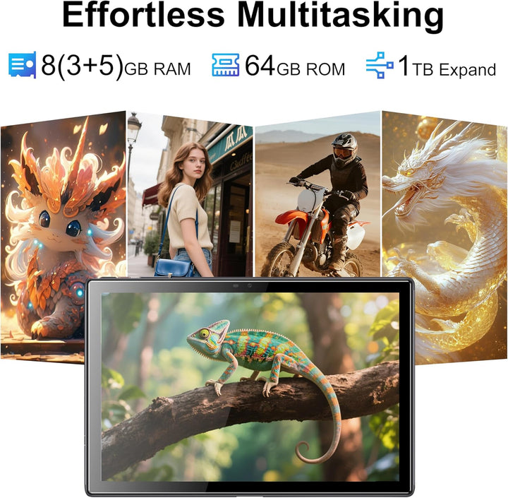 Tablet 10 Zoll Android Tablets 6 GB RAM + 64 GB ROM Quad-Core 5000 mAh 1280 x 800 HD-Touchscreen 5MP