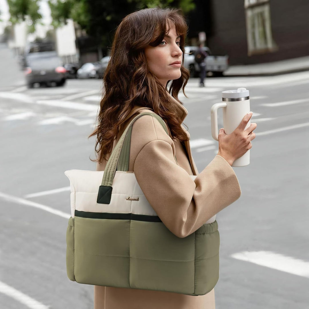 LOVEVOOK Laptoptasche Damen 15,6 Zoll, Shopper Tasche Puffer Handtasche Laptop Arbeitstasche Gross,