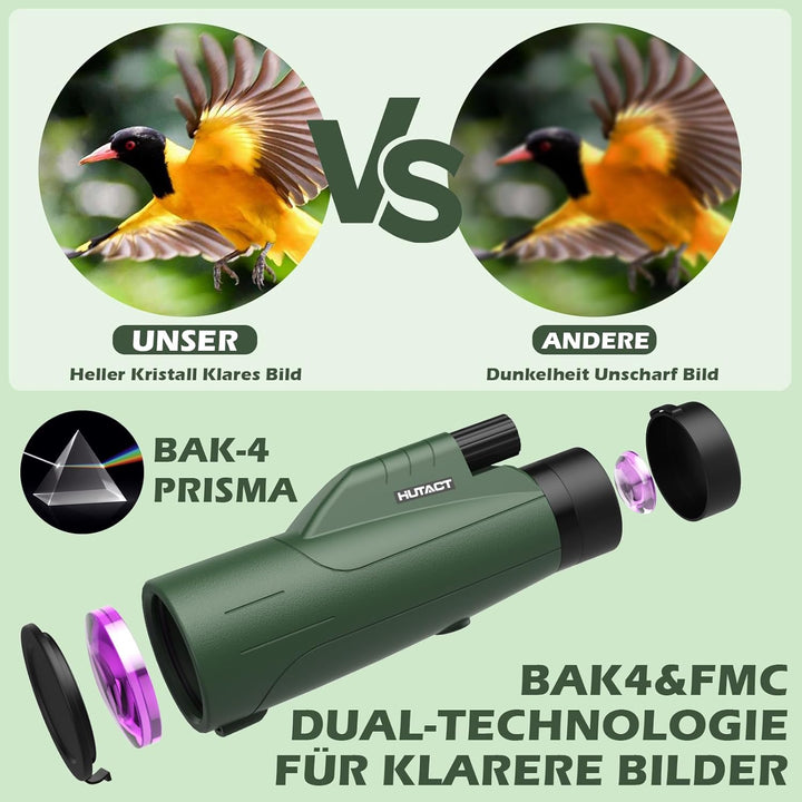 HUTACT 12x56 Hochleistungs-Monokular-Teleskop, grössere Sicht-Monokulare für Erwachsene und Kinder m