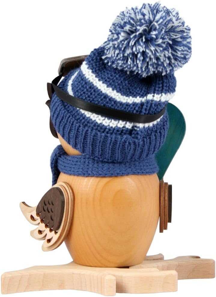 Drechslerei Kuhnert - Rauchfigur/Räucherfigur - Eule mit Snowboard aus Massivholz - ca. 15 cm - Made