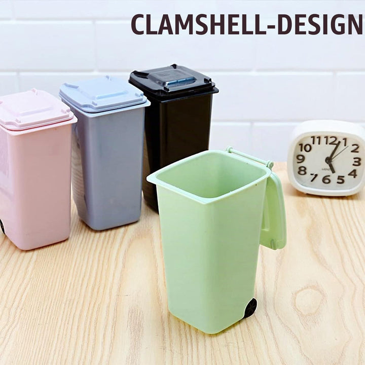 4 Stück Tischmülleimer mit Deckel, Mini Mülleimer, Mini Plastik Tisch Mülltonne, Bad Kosmetikeimer T