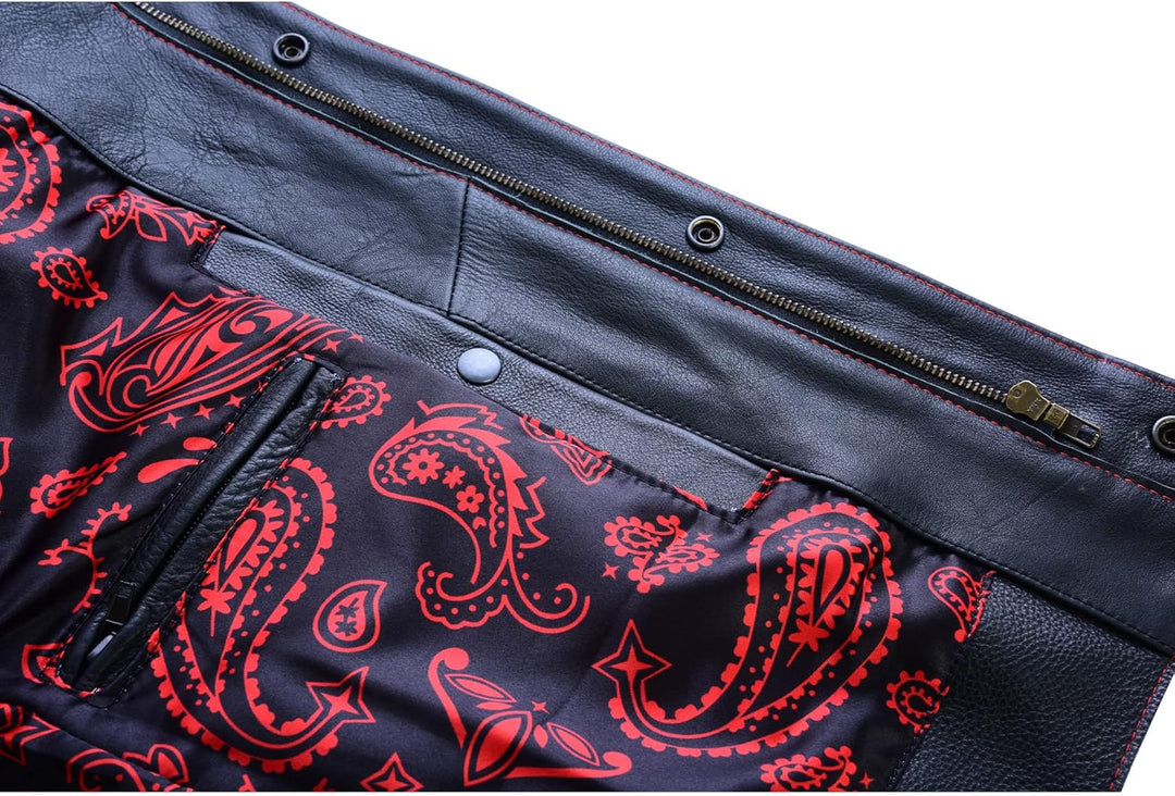 Leatherick Groove Club Herren-Motorradweste aus schwarzem Leder – Bikerweste 46 Schwarz (rote Fadenn