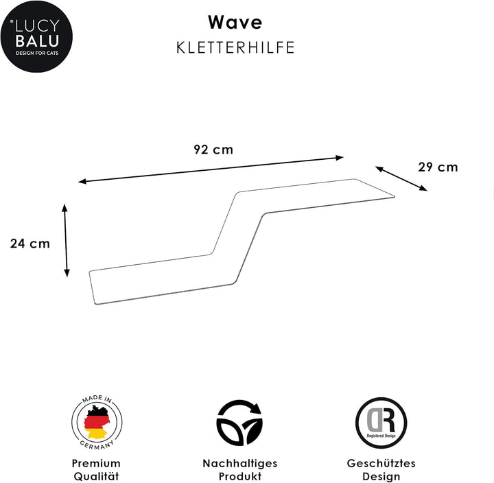 Katzen Kletterhilfe Wave in Weiss oder Anthrazit I Wandmontiertes Brett 92 x 24 x 29 cm I Pulverbesc