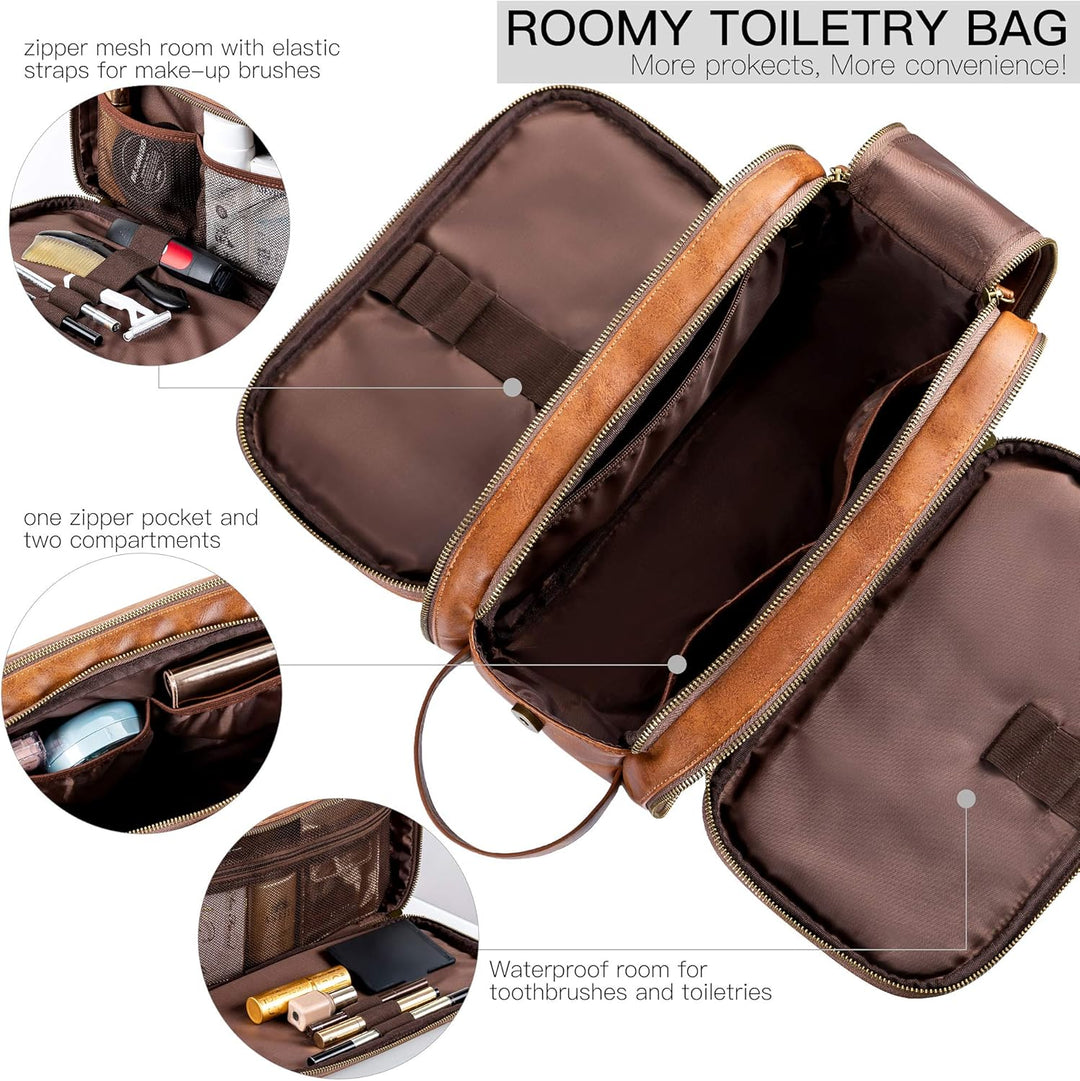 Elviros Kulturbeutel Herren aus PU-Leder grosse Kulturtasche Damen wasserdichte Reise-Kulturtasche W