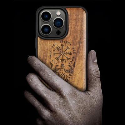 Carveit Holz Cover für iPhone 15 Pro hülle, Kompatibel mit Magsafe Silikon Stossfeste Cover, Magneti