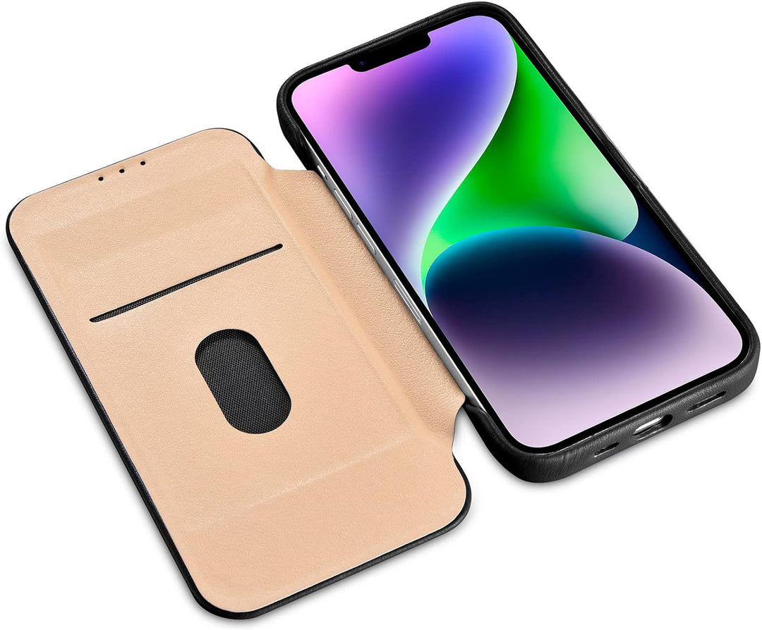 Mobiskin Hülle kompatibel mit Apple iPhone 14 (6,1 Zoll), Handyhülle mit echtem Leder, Case, Schutzh