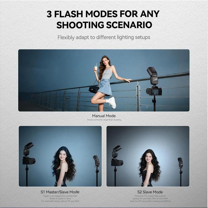 PHOTOOLEX Blitz Flash Speedlite für Canon Nikon Sony Panasonic Olympus Pentax Fujifilm Sigma Minolta