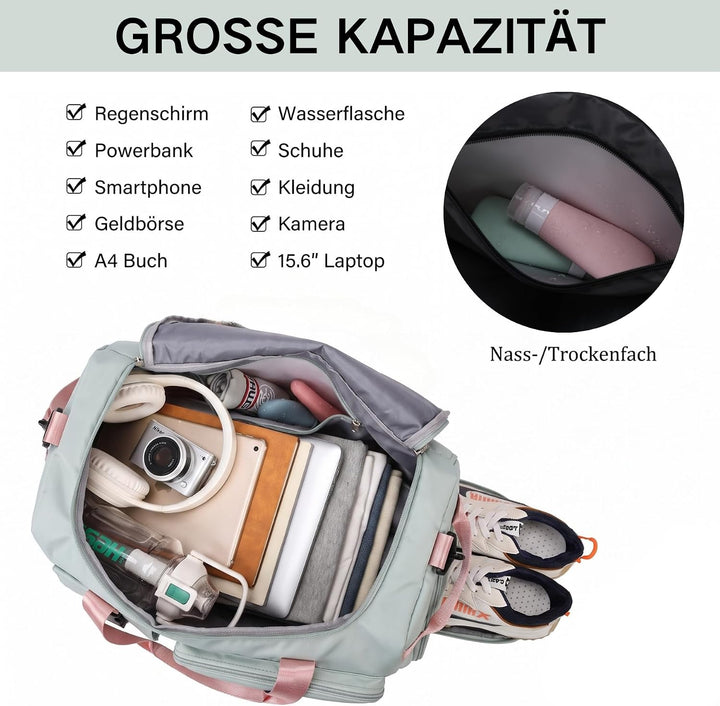 Suweir Sporttasche Damen Herren 42L Reisetasche mit Schuhfach Nassfach Wasserdicht Trainingstasche T