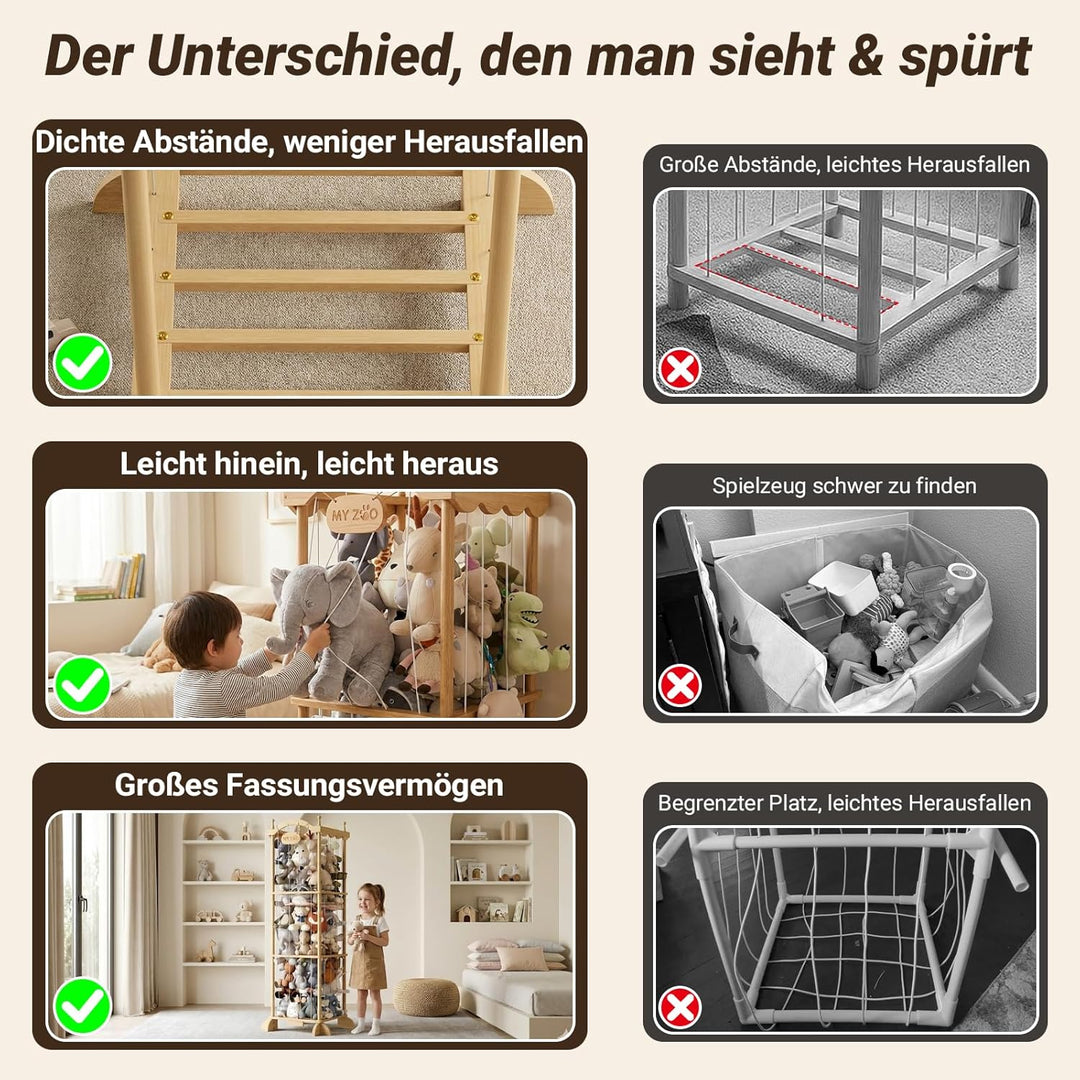 COSYLAND Holz Kuscheltier Aufbewahrung - Stofftier Aufbewahrung -Plüschtier Aufbewahrung für Kinderz