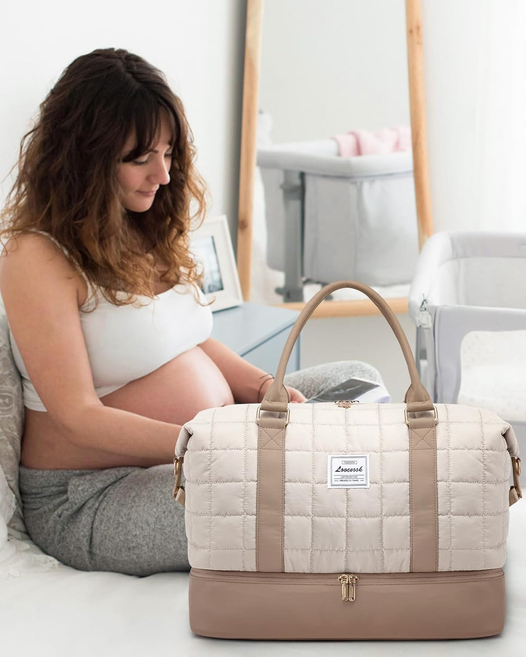 LOVEVOOK Reisetasche Damen, Leicht Puffer Weekender Handgepäck Tasche Kliniktasche Geburt Krankenhau