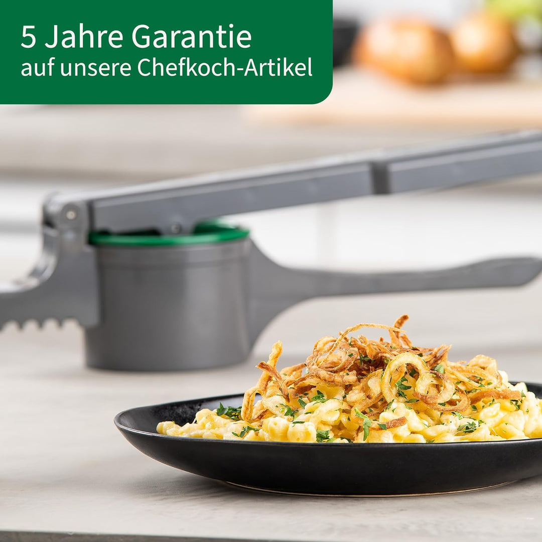 FACKELMANN Chefkoch Spätzlepresse für Kartoffeln, Spätzle, Spaghettieis & Co – Presse mit 3 Lochsche