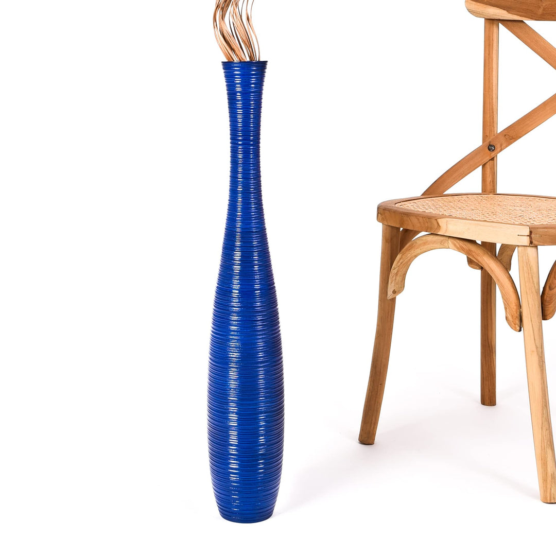 Leewadee Grosse Bodenvase für Dekozweige hohe Standvase Design Holzvase, Holz, 70 cm, blau 70 cm Bla