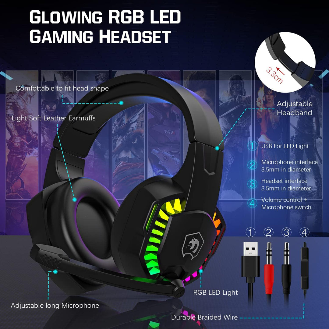 Kabelgebundene Gaming-Tastatur, Maus und Mauspad und Gaming-Headset, Regenbogen-LED-Hintergrundbeleu