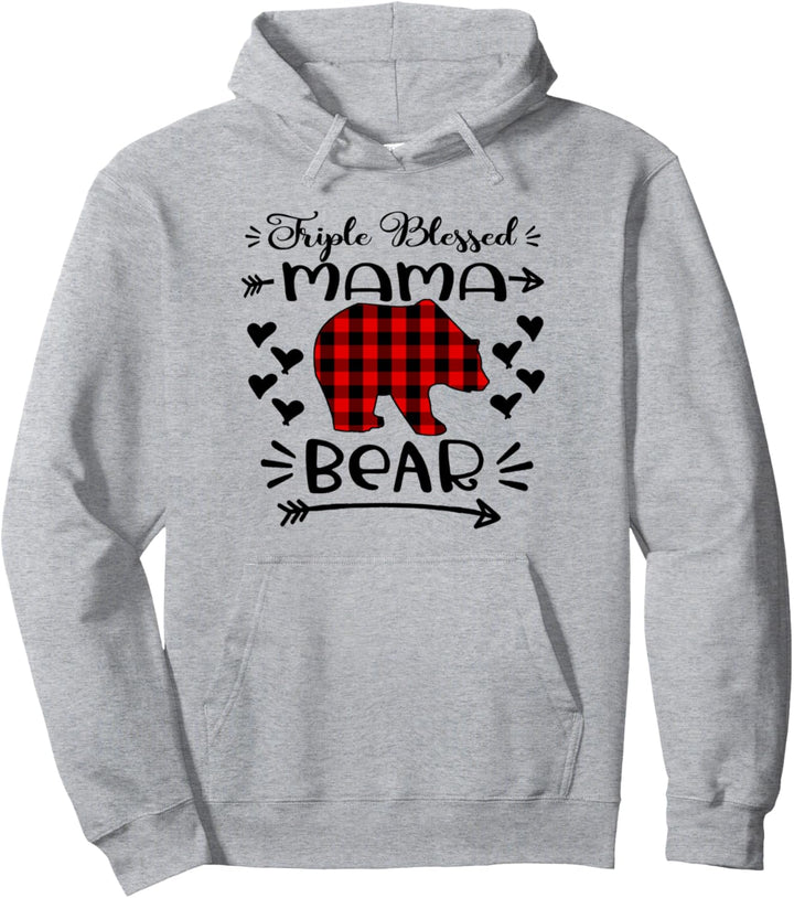 Triple Blessed Mama Bear Shirt für Mütter mit 3 Kindern Pullover Hoodie