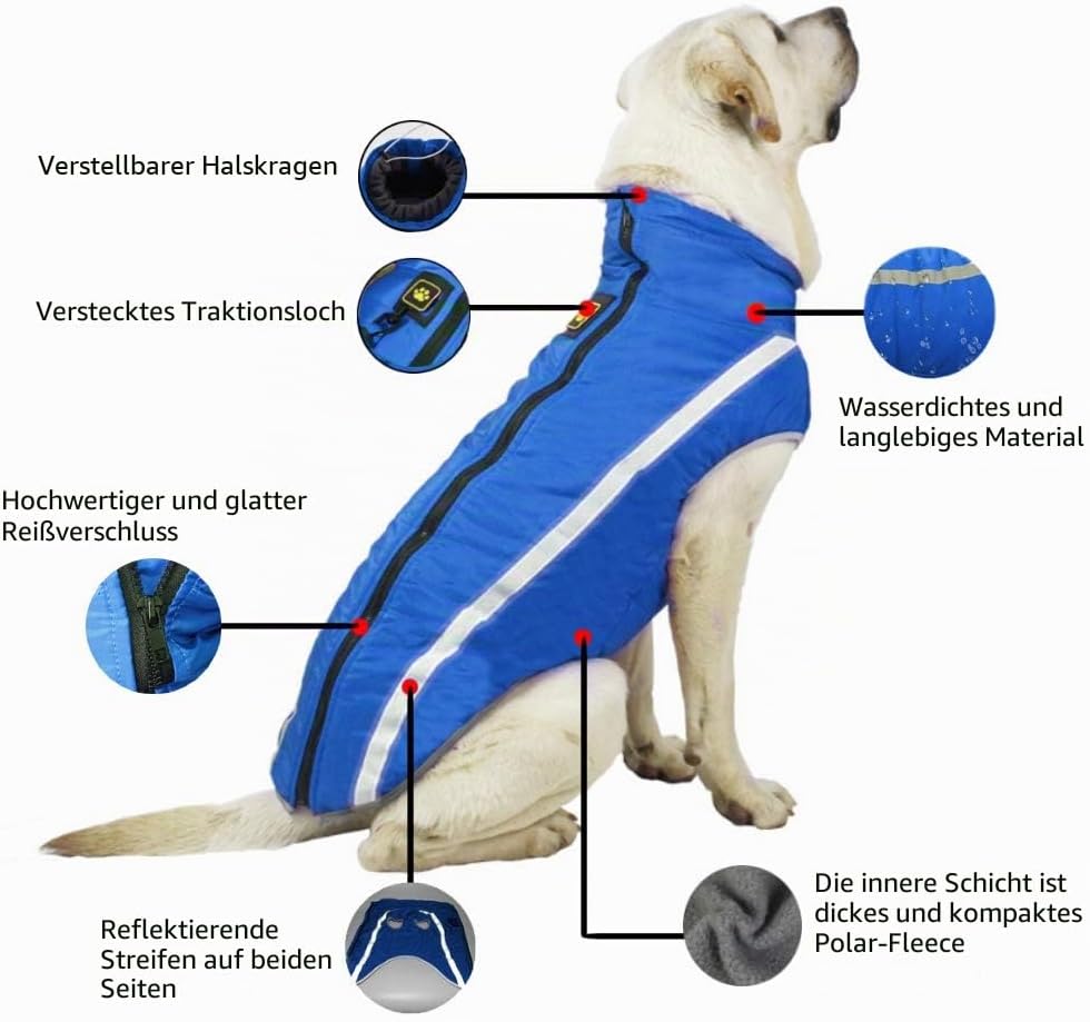 FEimaX Hundemantel Hundejacke wasserdichte Reflektierende Wintermantel mit Fleece Gefüttert Hund Wel