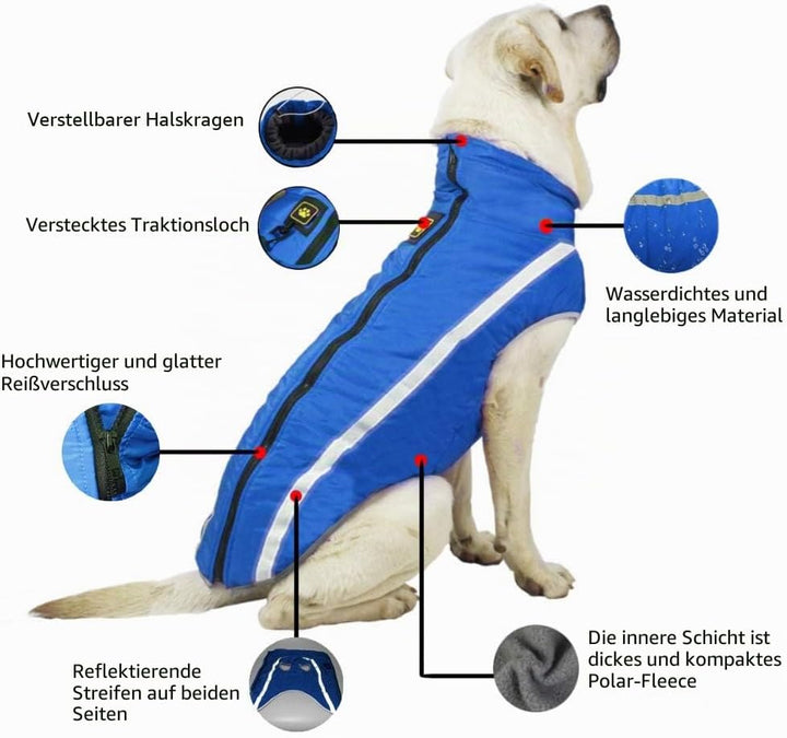 FEimaX Hundemantel Hundejacke wasserdichte Reflektierende Wintermantel mit Fleece Gefüttert Hund Wel