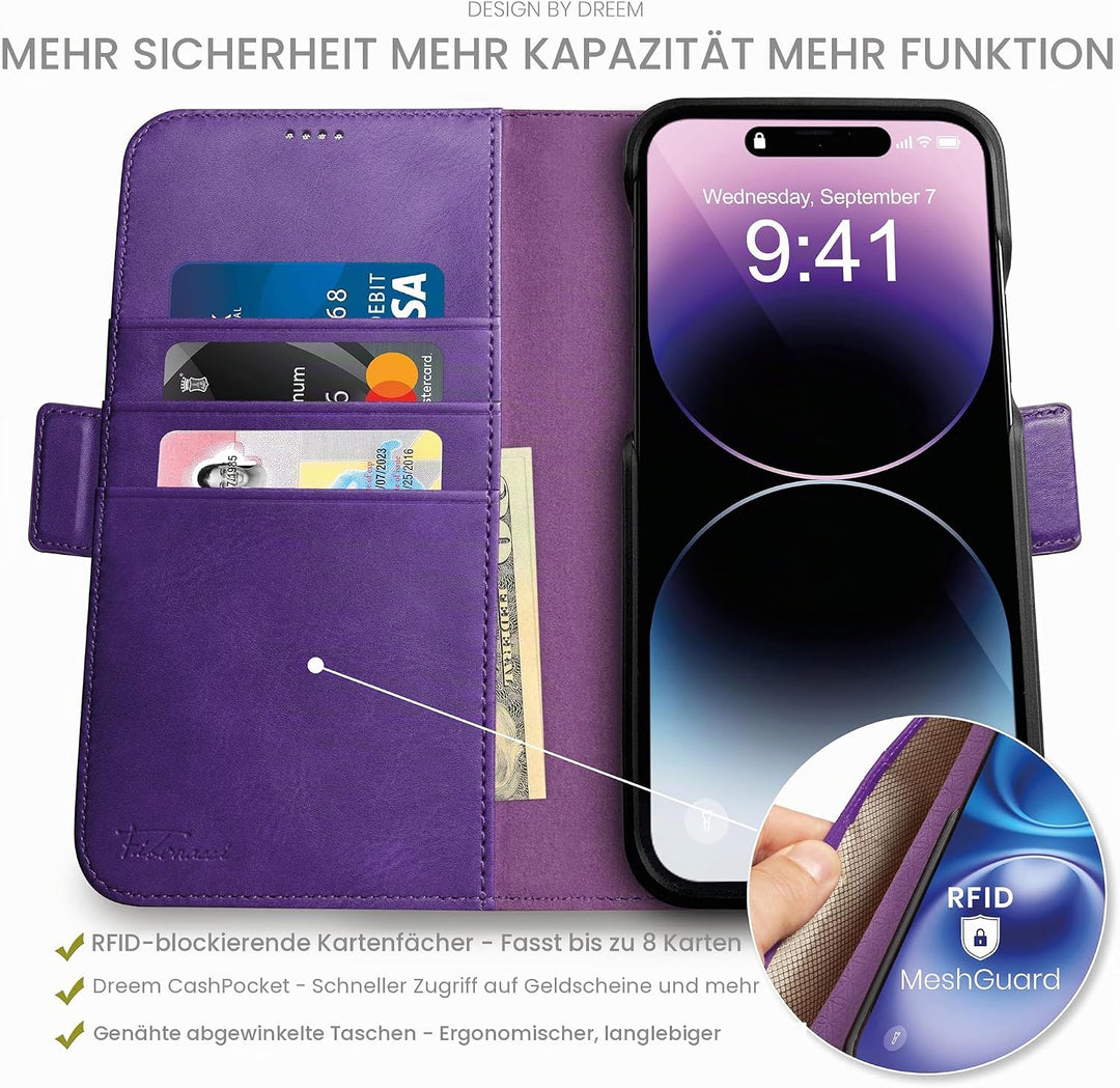 Dreem Fibonacci iPhone 14 Pro Geldbörsen-Hülle / 2-in-1 Stossfestes MagSafe Case und abnehmbares Lux