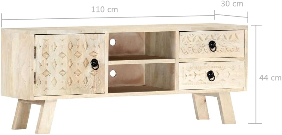 vidaXL Mangoholz Massiv TV Schrank mit 2 Schubladen Lowboard Fernsehschrank Fernsehtisch HiFi-Schran