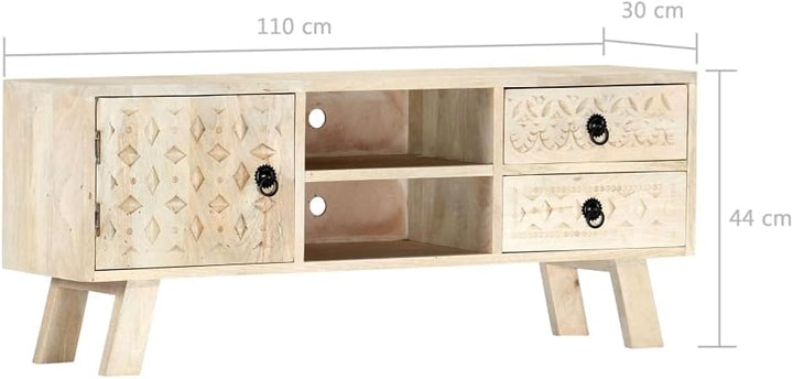 vidaXL Mangoholz Massiv TV Schrank mit 2 Schubladen Lowboard Fernsehschrank Fernsehtisch HiFi-Schran