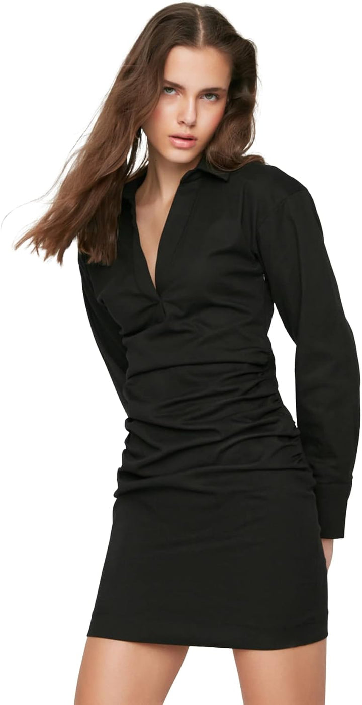 TRENDYOL Damen Kragen Ausführliches Kleid Dress 38 Schwarz, 38 Schwarz