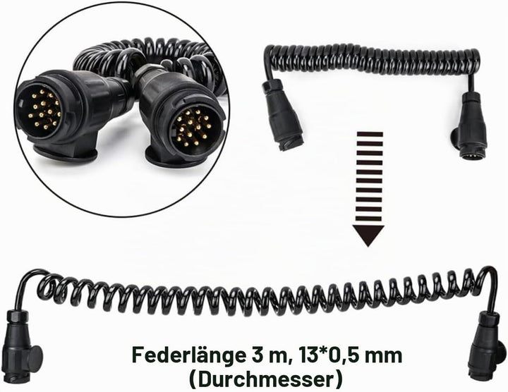 Spiralkabel 13 polig Anhängerkabel 12V Verlängerungskabel 3M Anhängerstecker 13 polig auf 13 polig A