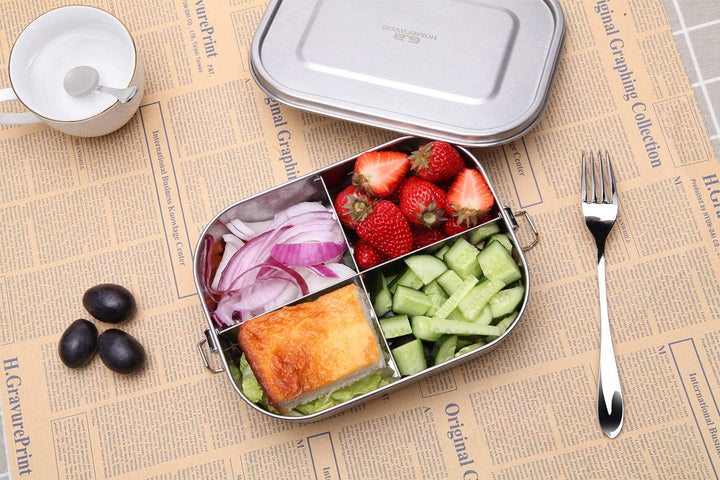 G.a HOMEFAVOR Edelstahl Brotdose Metall Lunchbox mit 4 Fächern 1400ml Auslaufsichere Bento Box Gross