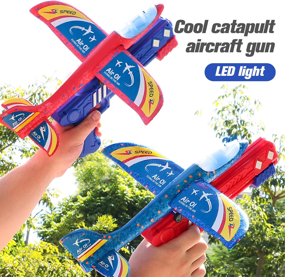 Flugzeug Spielzeug,Styropor Flugzeuge für Kinder mit Katapult & LED – 3 Flugzeug-Spielzeug Set,Wurfg