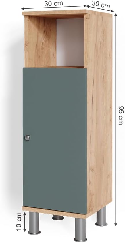 Vicco Midischrank Fynn, Grün/Goldkraft Eiche, 30 x 95 cm Grün 30x95x30 cm, Grün 30x95x30 cm