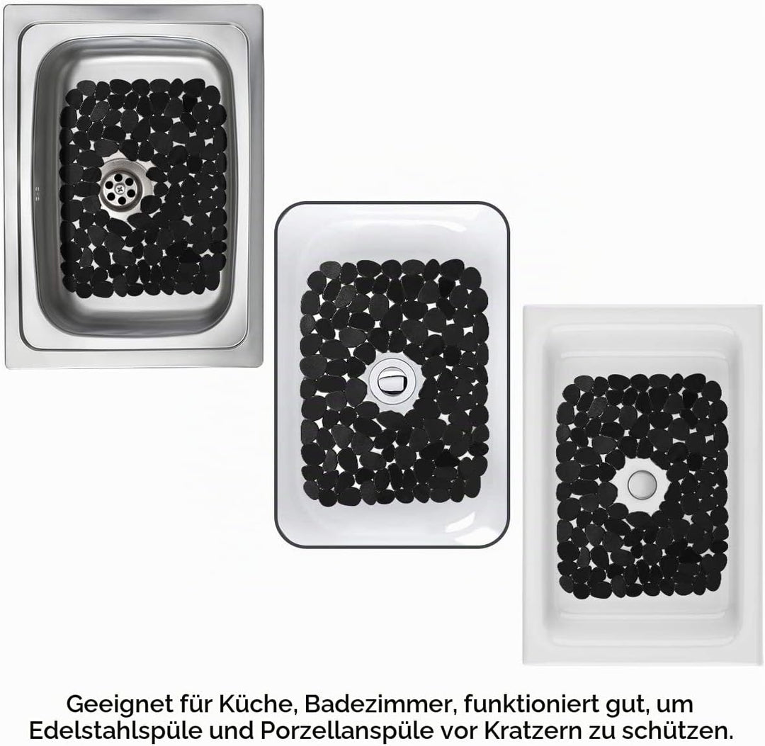 Top-spring Abtropffläche für die Küchenspüle, Kieselstein-Abtropfmatte, 30 x 40 cm, Schwarz, 2 Stück