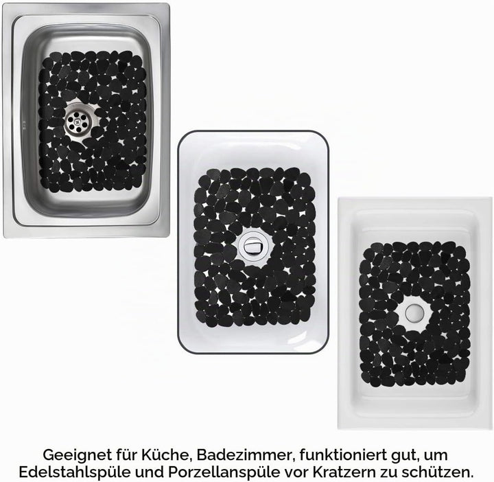 Top-spring Abtropffläche für die Küchenspüle, Kieselstein-Abtropfmatte, 30 x 40 cm, Schwarz, 2 Stück