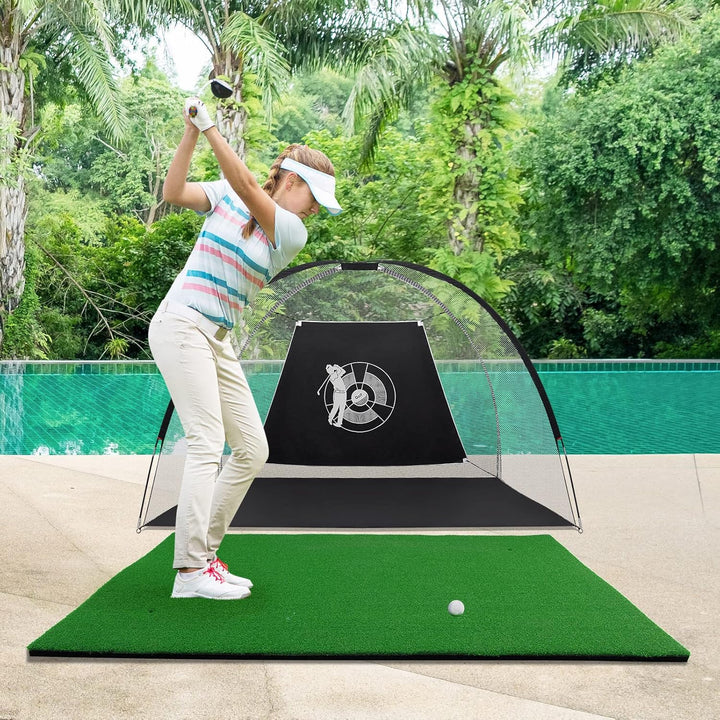 COSTWAY 150 x 100cm Golf Abschlagmatte, Golf Übungsmatte inkl. 3 Gummi-Tees, Golfmatte mit 2 Abschla