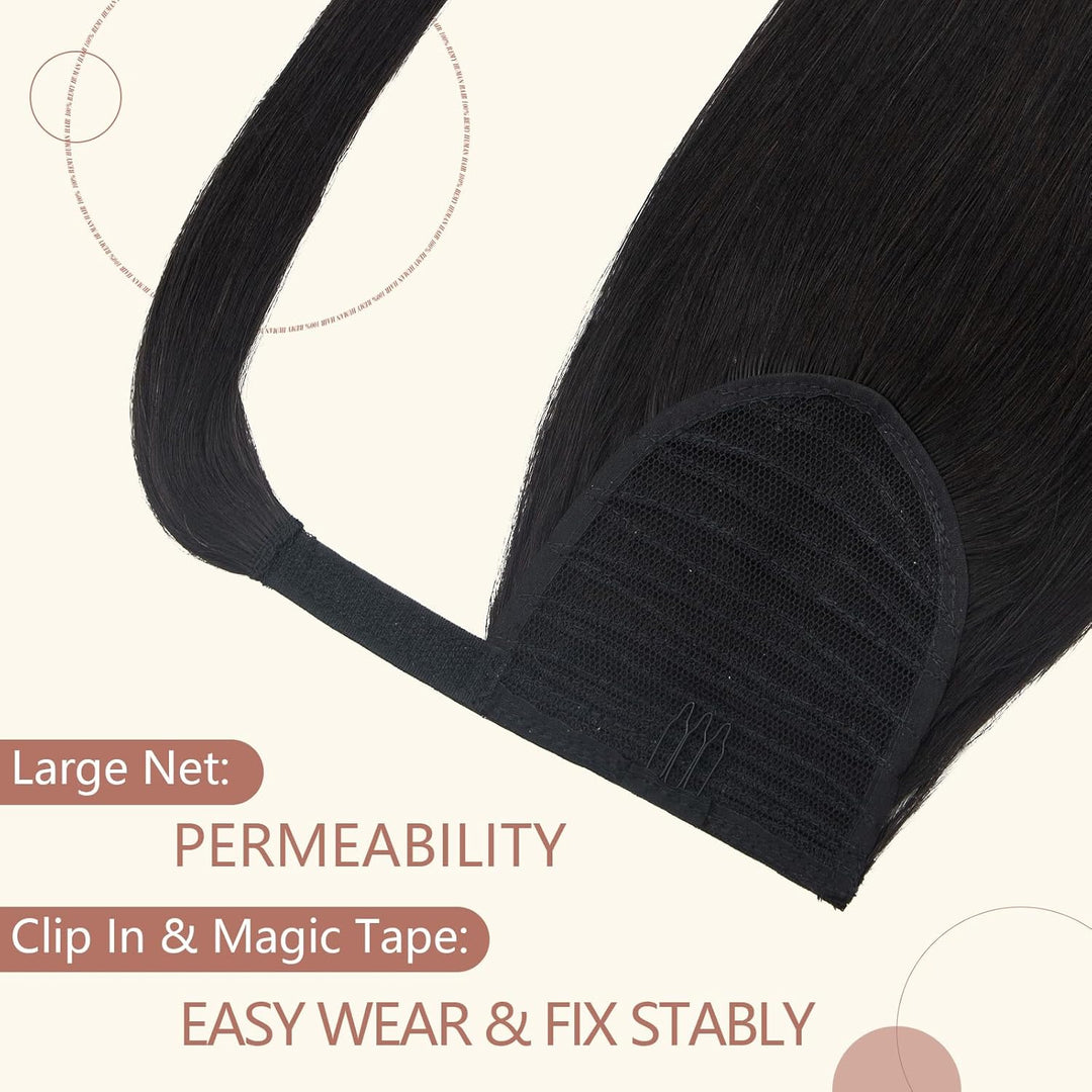 Elailite Ponytail Extension Echthaar #1B Naturschwarz, Haarverlängerung Zopf Haarzopf Pferdeschwanz