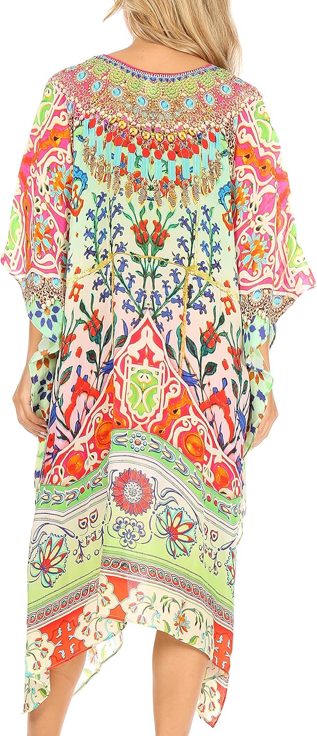 Sakkas Kristy lang hoch Leichte Kaftan Kleid/Vertuschung mit V-Ausschnitt Juwelen Einheitsgrösse Tm2