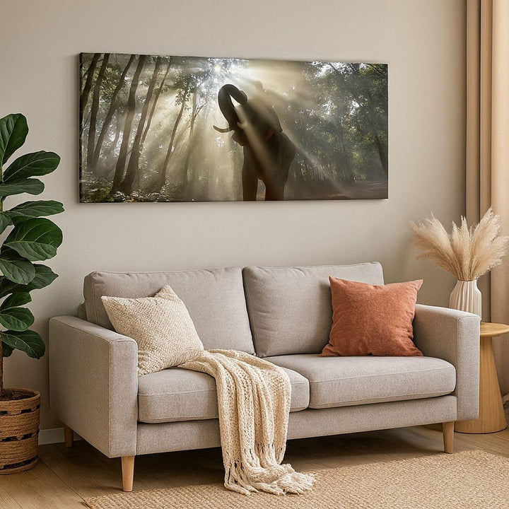 Wandbilder Dekoration Wohnzimmer Elefant Dschungel Panorama Bilder auf Leinwand 120x50cm Leinwandbil