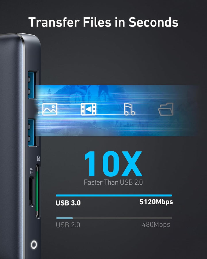 Anker PowerExpand 8-in-1 USB-C Adapter, USB-C Media Hub, Dual 4K HDMI, 100W Power Delivery 1 Gbps Et