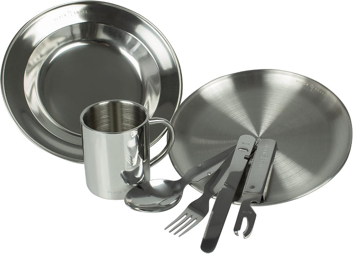 Black Snake® Camping Geschirr Set - Flacher & tiefer Teller mit Besteck und Tasse - Edelstahl Outdoo