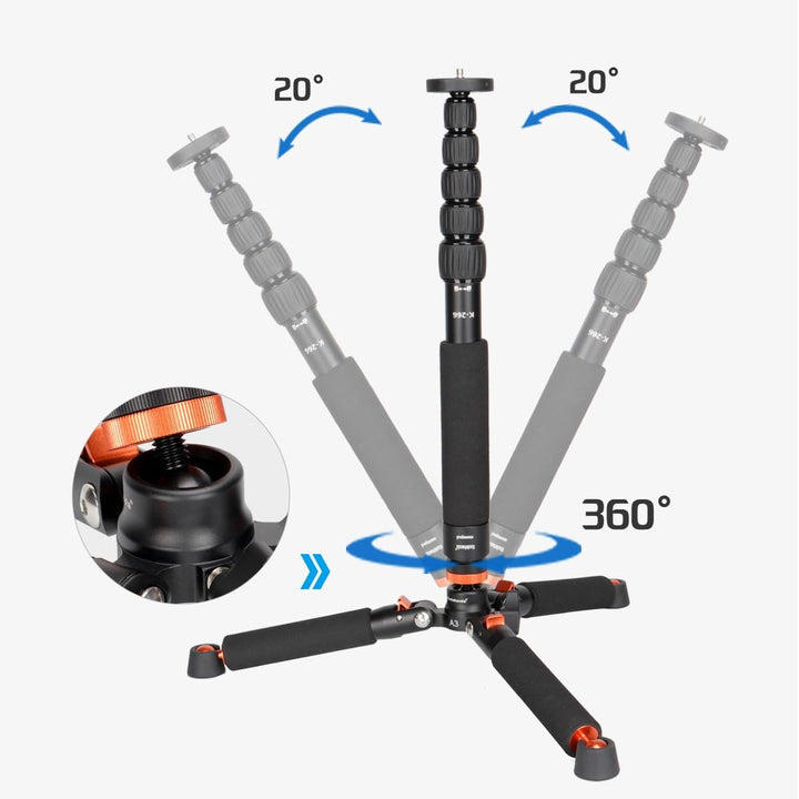 Koolehaoda Kamera-Einbeinstativ aus Aluminium mit Stativbasis aus Metall. 6 Abschnitte, 46–177 cm ve