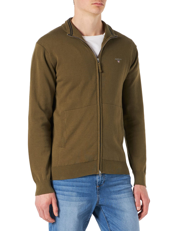 GANT Herren Classic Cotton Zip Cardigan Strickjacke M Racing Green, M Racing Green