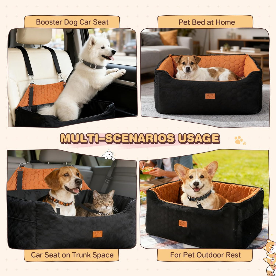 Hunde Autositz für Mittlere/Grosse, Abnehmbarer und Waschbarer Sitzerhöher Hundebett Auto, Inklusive